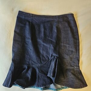 Leifsdottir Dark Blue Pencil Skirt with Flounce Hem